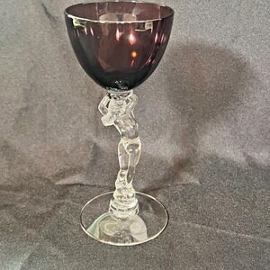 Vintage Cambridge‎ Glass Goblet Nude Stem Goblet Amethyst Bowl 3011 Statuesque